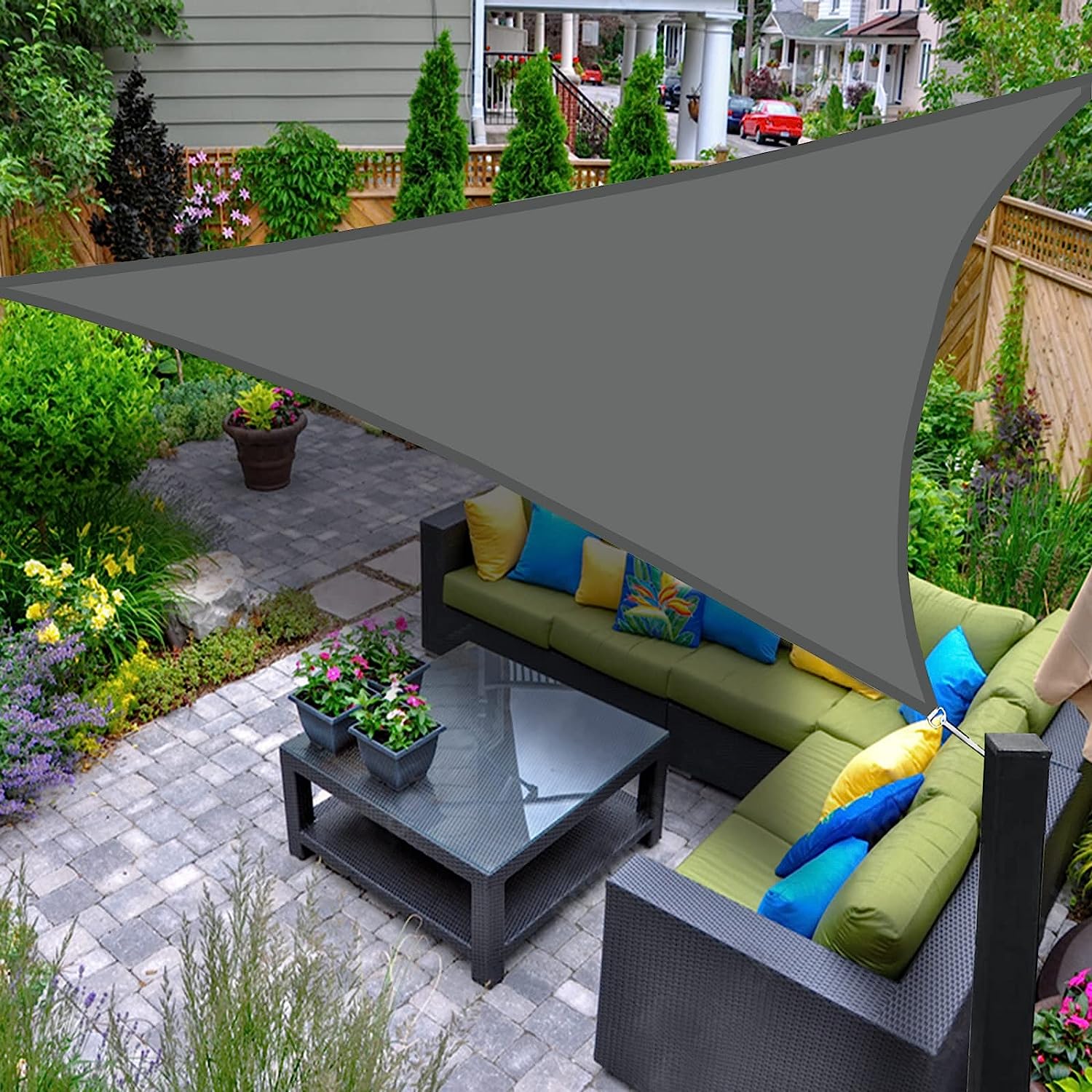 Toldo Vela de Sombra Impermeable Triangular 3x3x3m Protección Rayos UV para  Exterior Terraza Patio Jardín-Gris