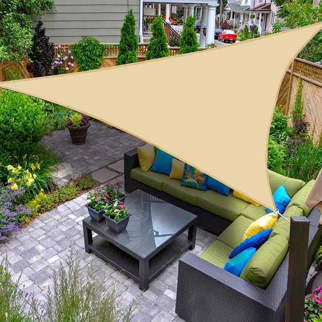 Toldo Vela de Sombra Impermeable Triangular 4x4x5,65m Protección Rayos UV  para Exterior Terraza Patio Jardín-Arena