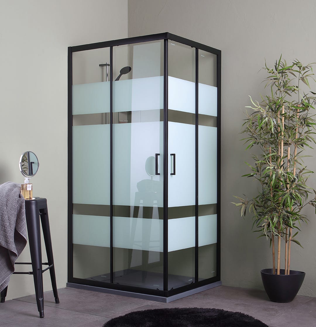 Cabina de ducha corredera 100x80 negro mate con puertas serigrafiadas | city