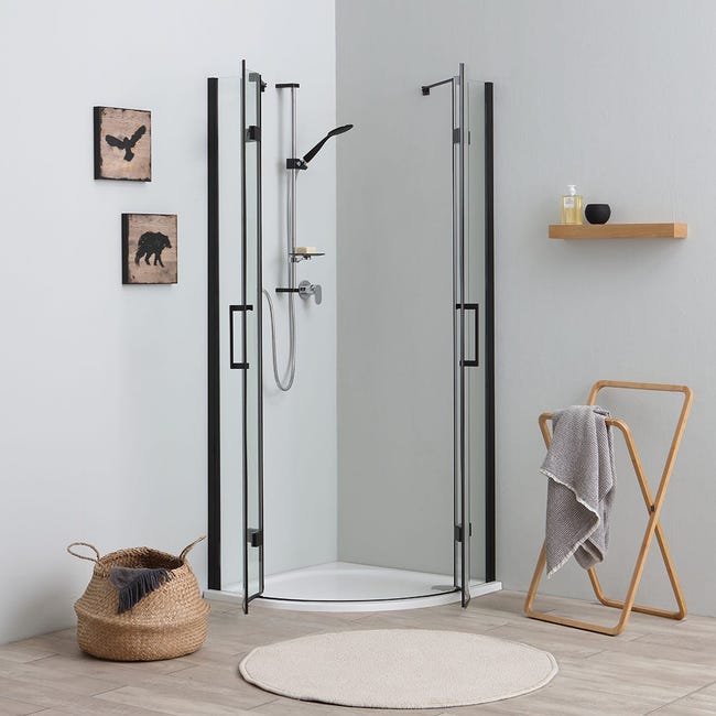 Mampara de ducha de esquina 90 x 90 cm con puerta abatible