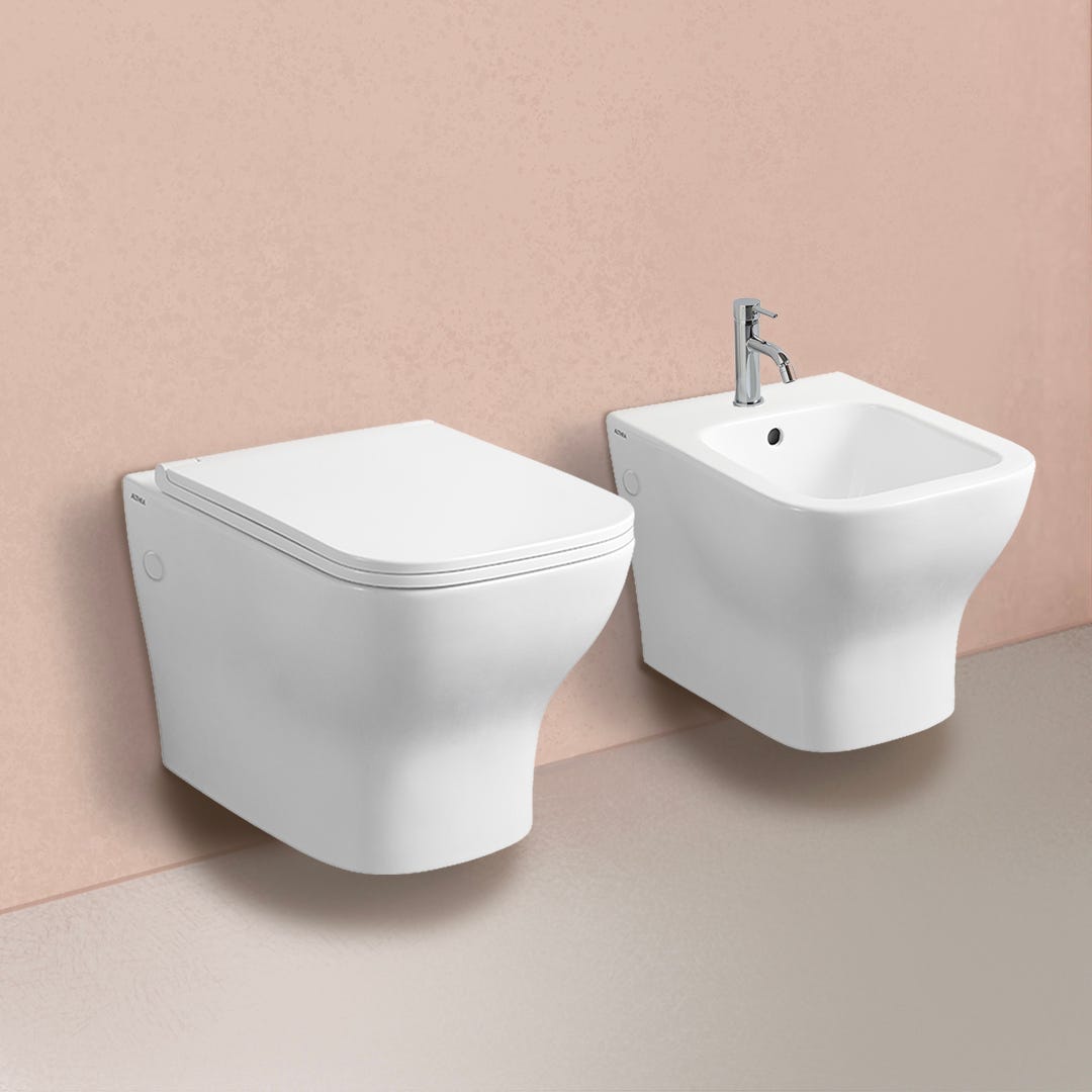 COPPIA DI SANITARI BIDET E WC SOSPESI CERAMICA BIANCO LUCIDO, SWING