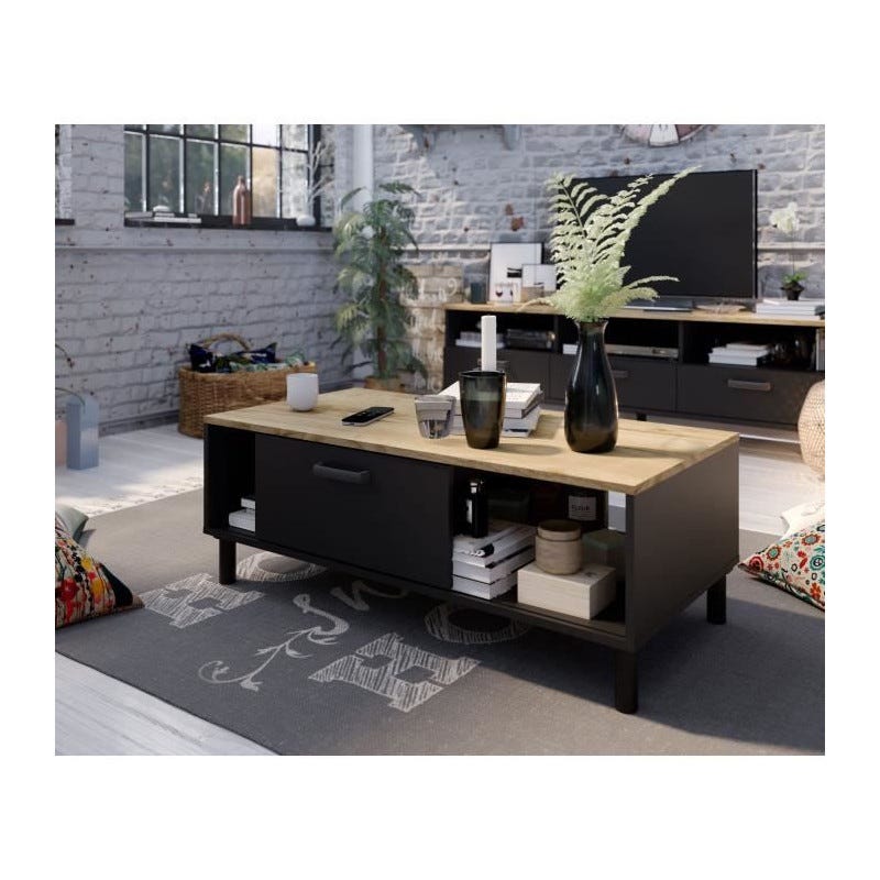 Lord - meuble TV - bois et noir - 170 cm - style industriel