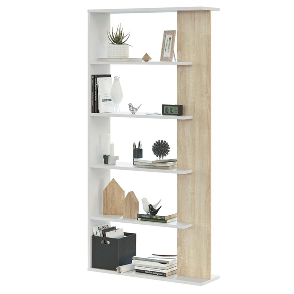 Libreria Design Moderna Scaffale 5 Ripiani 180x25x90 Casa Ufficio Bianco  Rovere