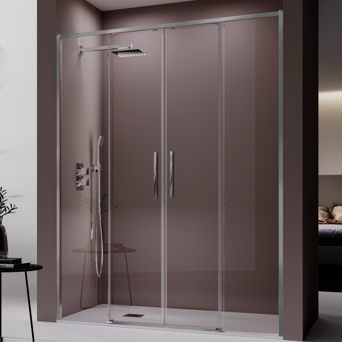 Paroi de douche 2 verres fixes + 2 portes coulissantes DELTA 139140 cm