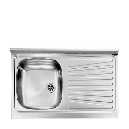 Lavello acciaio inox 1 vasca con gocciolatoio per cucina componibile.  Lavelli da appoggio per mobili sottolavello cucine, dimensioni 80x50 cm.