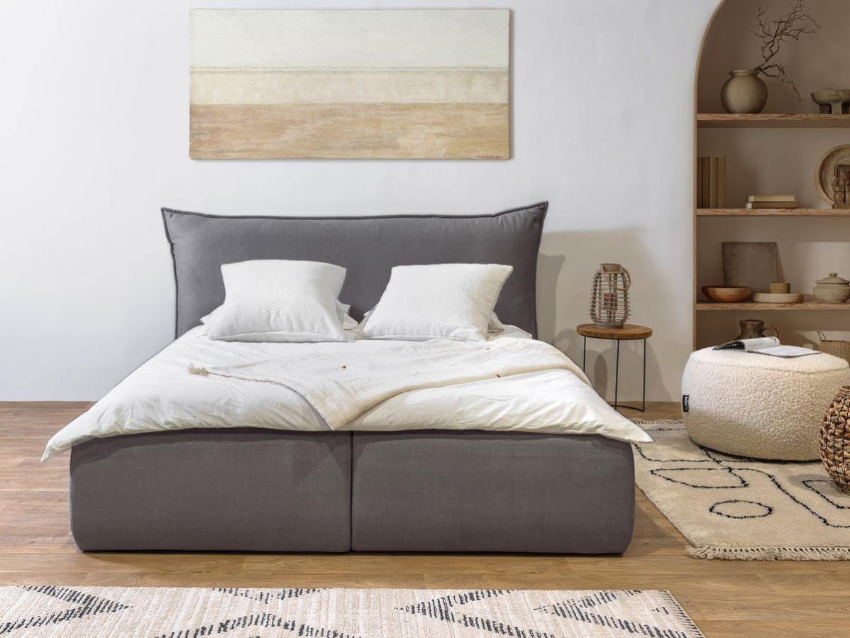 BOBOCHIC Lit coffre JADE avec tête de lit effet oreiller Gris foncé