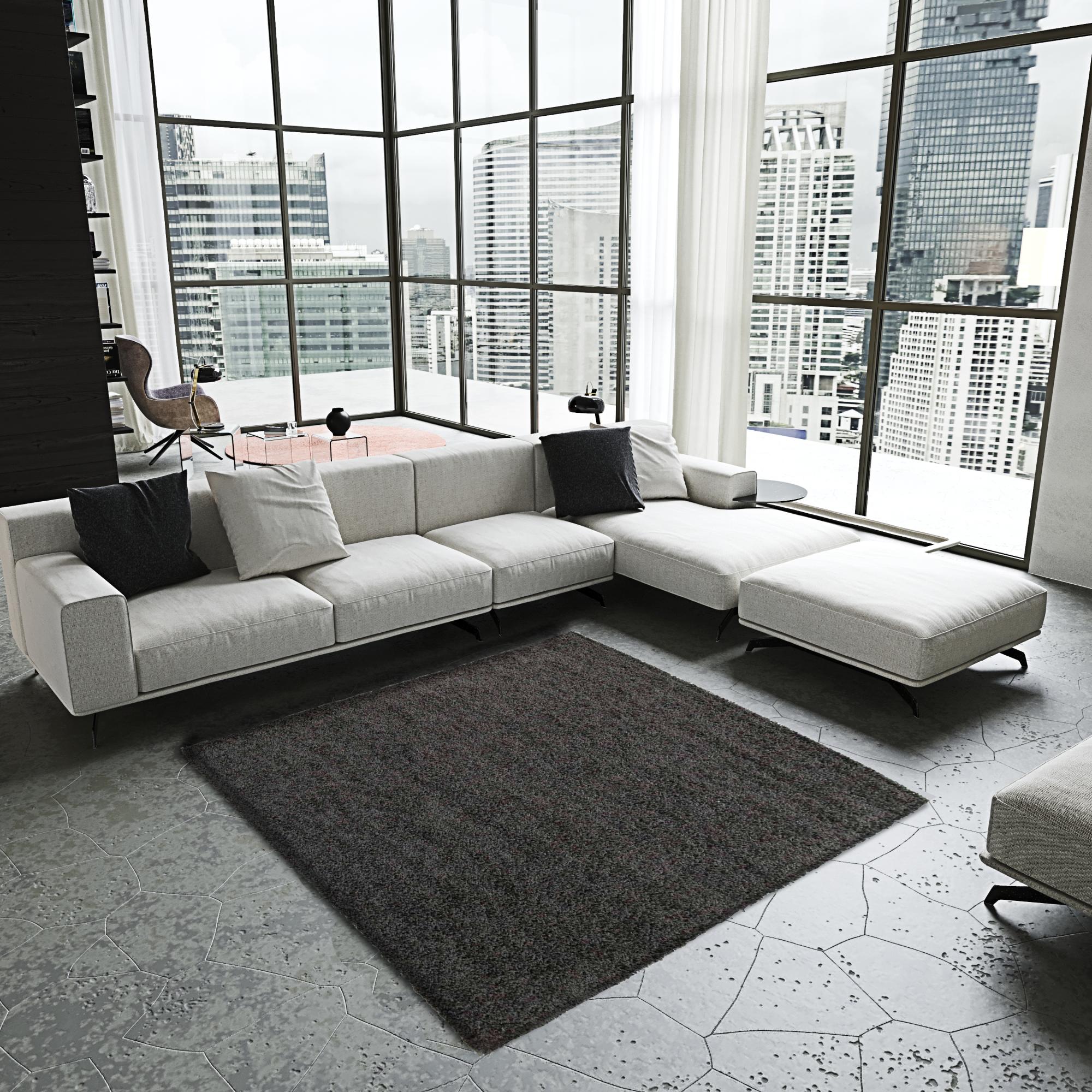 Tappeto Soggiorno OMERAI 160x230cm Grigio Scuro - Lavabile In Lavatrice, Antiscivolo, Pelo Basso E Resistente Macchie