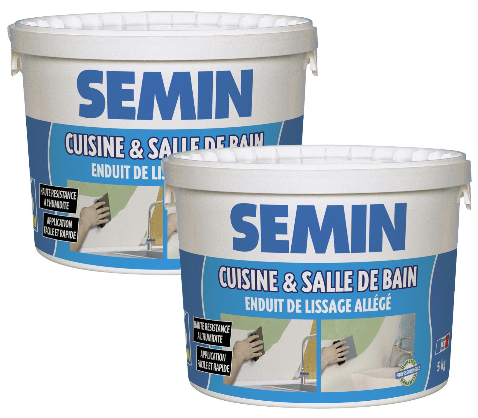 Lot de 2 enduits de lissage cuisine et salle de bain Semin adapté aux pièces humides seau de