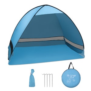 Tonnelle de camping Grästorp avec guirlande à 96 LED 345 x 345 x 247 cm  bleu clair [pro.tec]