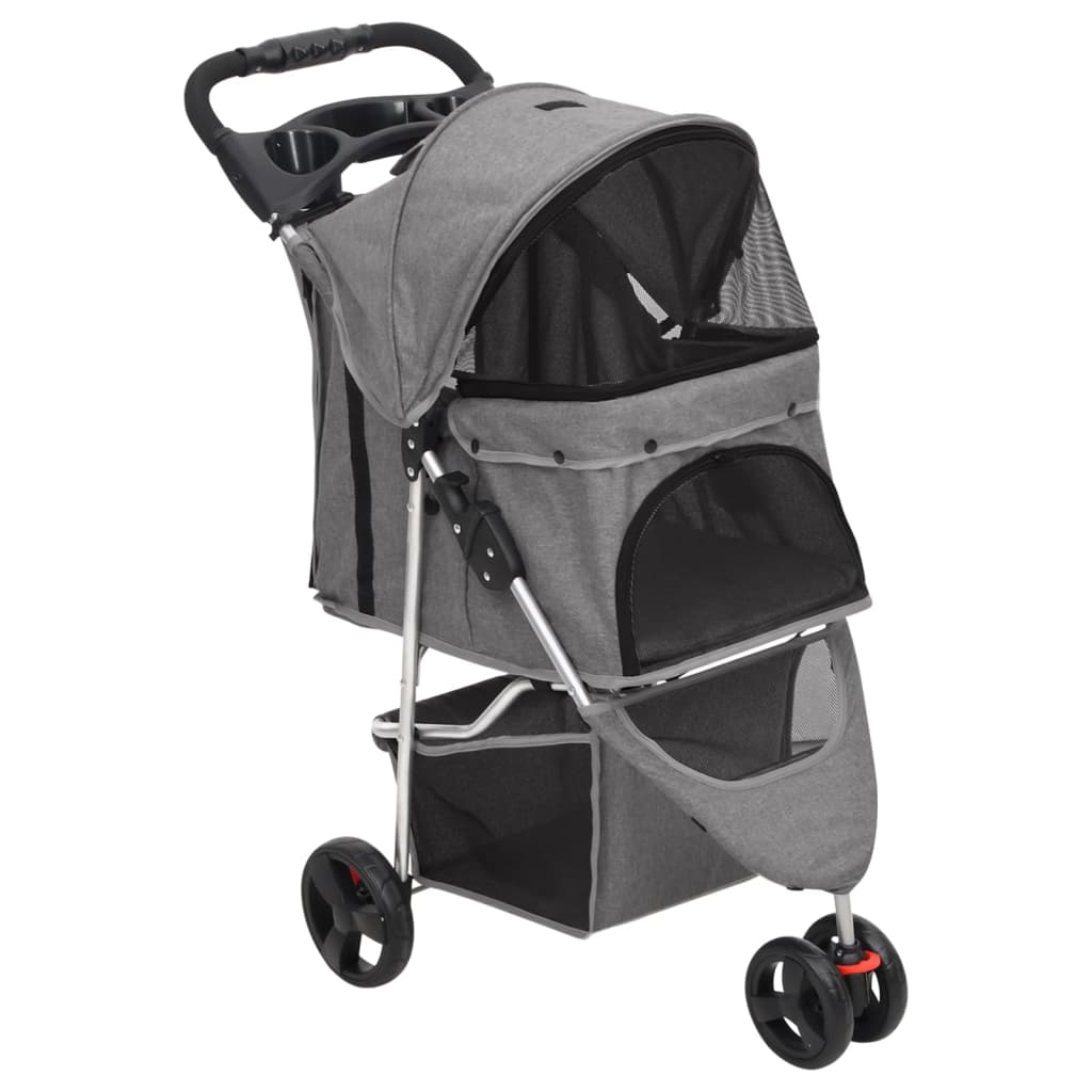 Passeggino per Cani Taglia Piccola 67x45x96 cm in Acciao e Tessuto Oxford  Grigio