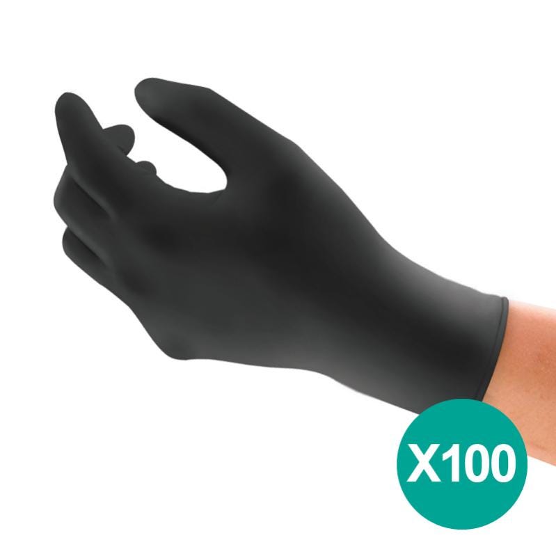 Gants Nitrile Powergip Mercator Medical – Jetables Noirs Épais Texture Diamant, Sans Poudre Sans Latex, Tailles M à XXL