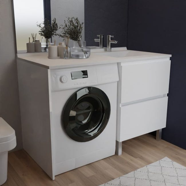 Meuble pour lave-linge IDEA, plan vasque déportée 124 cm x 65 cm