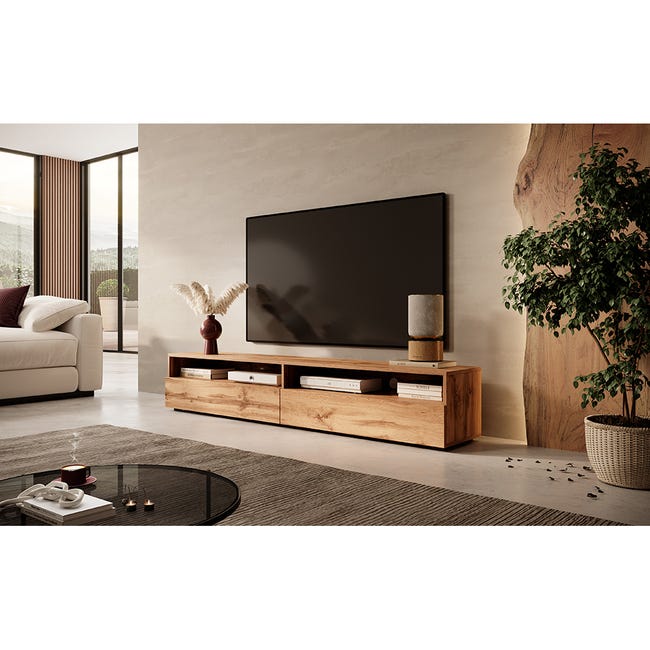 REDNAW - Meuble TV - 180 cm - chêne wotan - scandinave