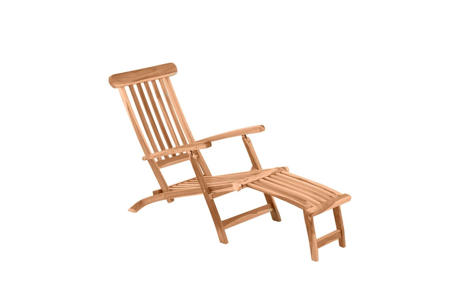 Transat inclinable avec repose-pieds en bois de teck massif naturel