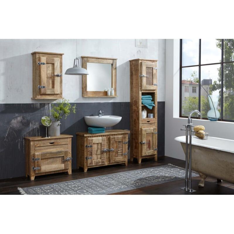 Meuble haut de salle de bain industriel en bois de manguier massif naturel laqué Galaxie - 5