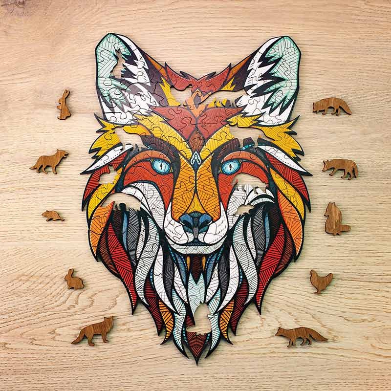 Puzzle en bois coloré - Renard 28 x 40 cm - Eco Wood Art