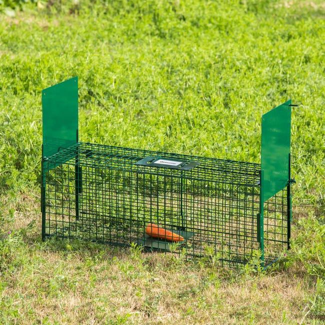 OUTSUNNY Piège de capture pour petits animaux type lapin rat - entrée,  poignée - dim. 60L x 18l x 20H cm - métal vert pas cher 