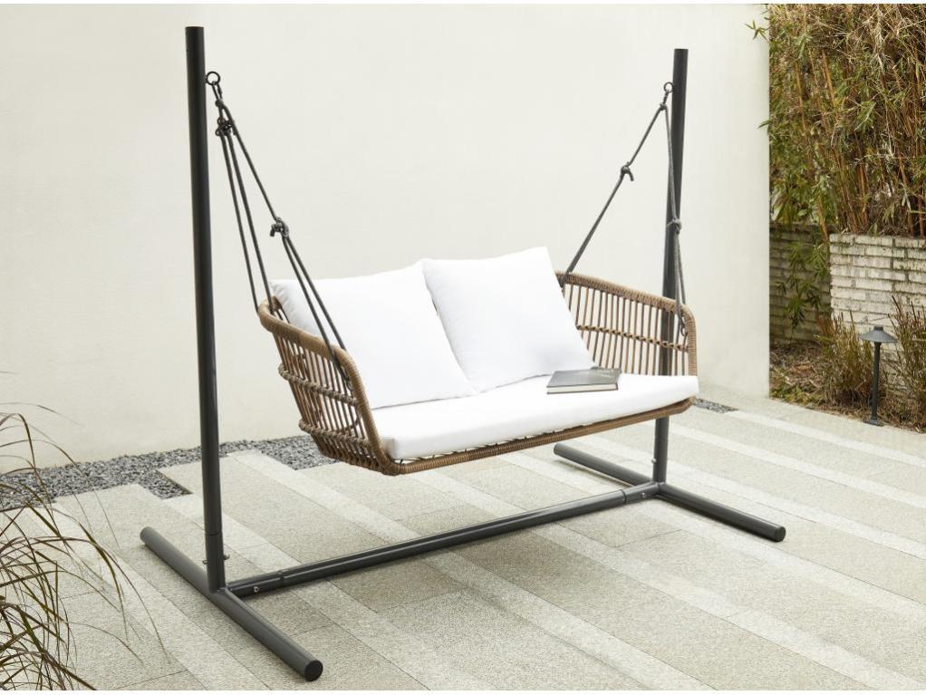 Balancelle de jardin 2 places en résine tressée naturel clair - NUVEA