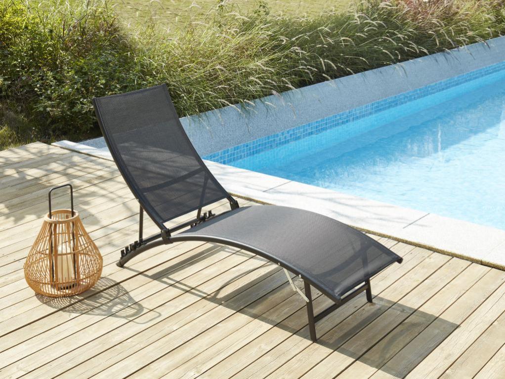 Lettino Prendisole XXL In Alluminio Con Poggiatesta - 200x70cm, Reclinabile, Portata 120kg (Nero)