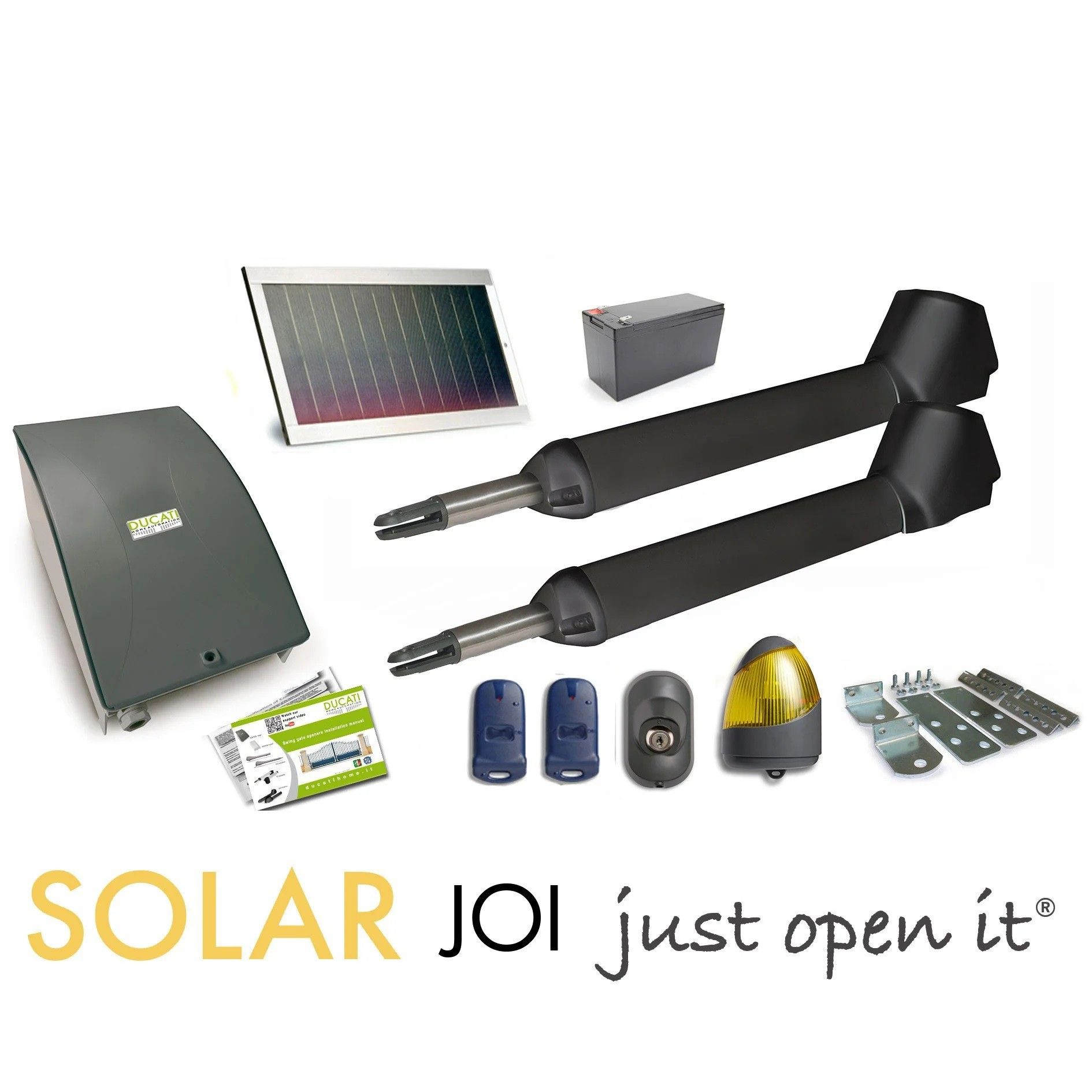 Kit Complet Motorisation Portail Battant Solaire Kit Motorisation Portail Solaire Automatisme Ducati Home Automation SW7000T SOLAR - pour portails battants maxi 5,2m 500kg total | Leroy Merlin