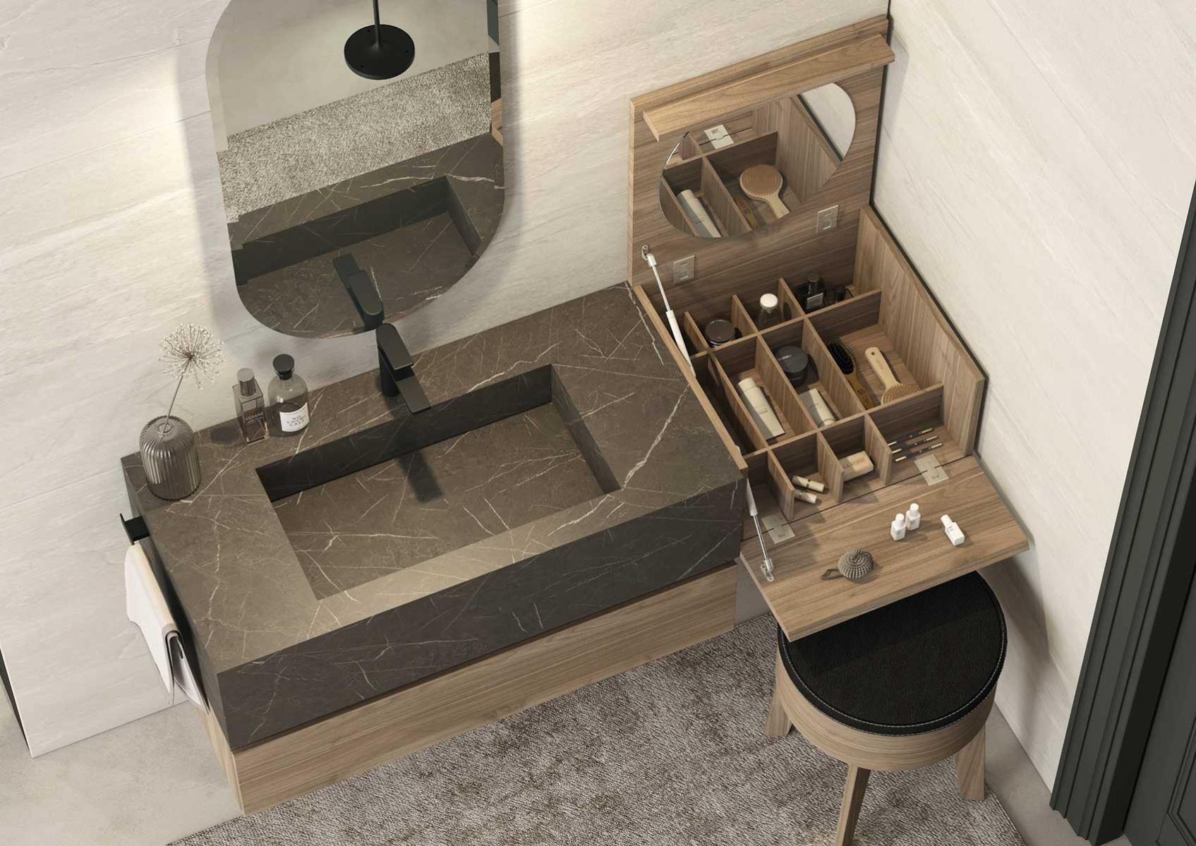 Mobiletto Specchio Bagno Con Luci LED – 42x28x11,5 Cm, Ripiano Regolabile, Dispenser Carta – Design Moderno, Impermeabile, Per Trucchi E Shampoo