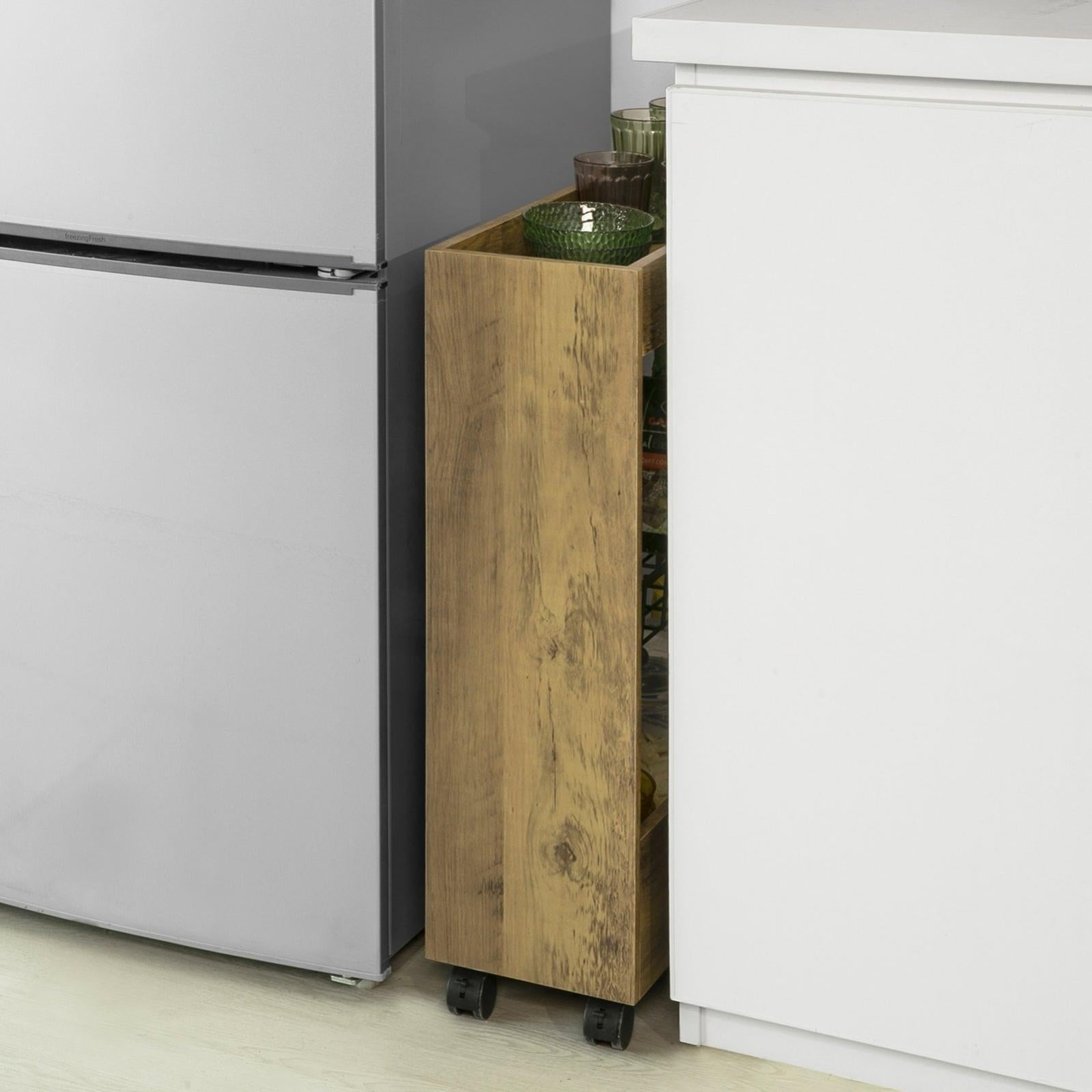 Carrello Salvaspazio Per Cucina O Bagno SoBuy - L20xP60xA70 Cm, Bianco, Con Ruote - Foto 12