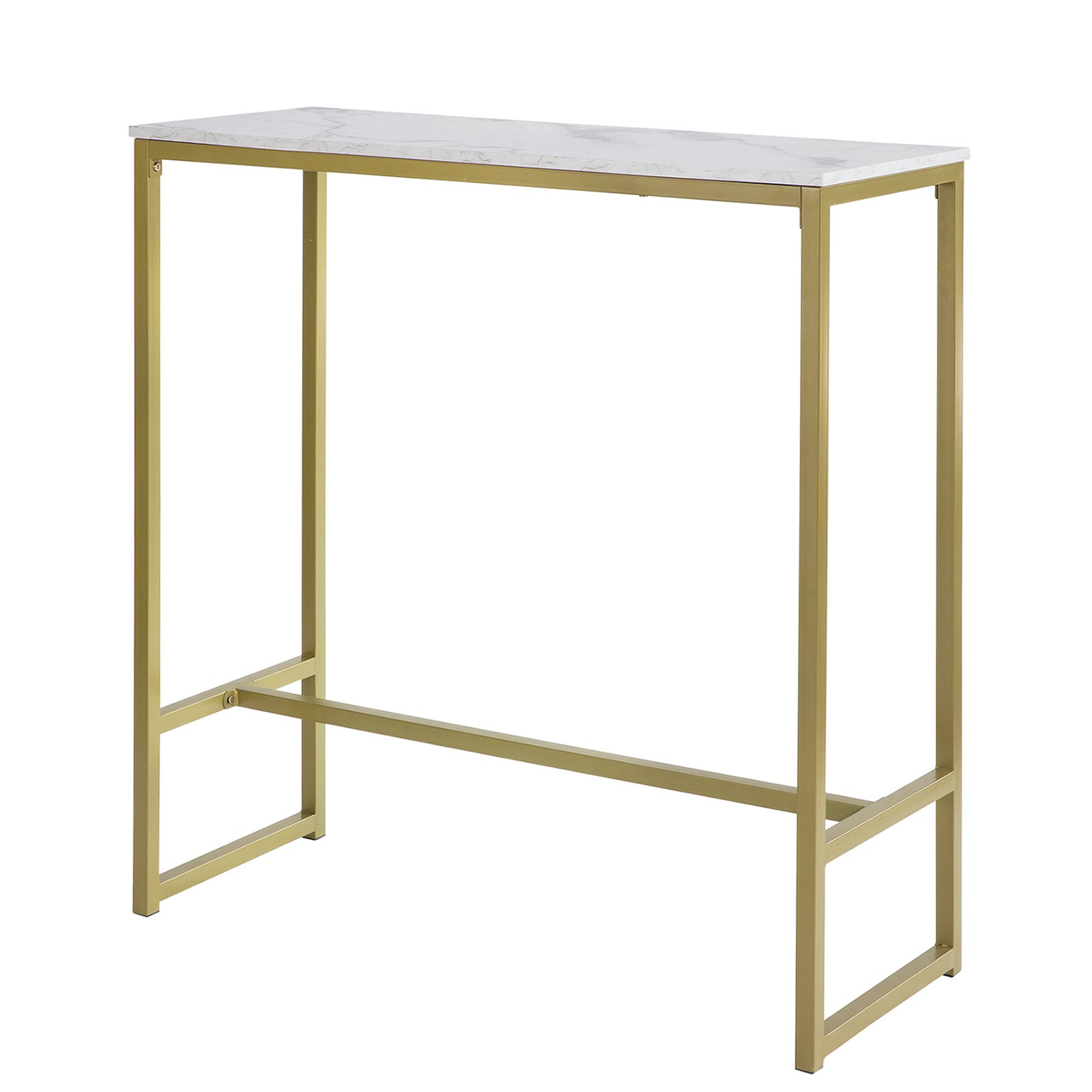 Versa Montpellier Mueble Recibidor Estrecho para la Entrada o el Pasillo,  Mesa Consola, Mármol y Dorado, 81x30x100cm