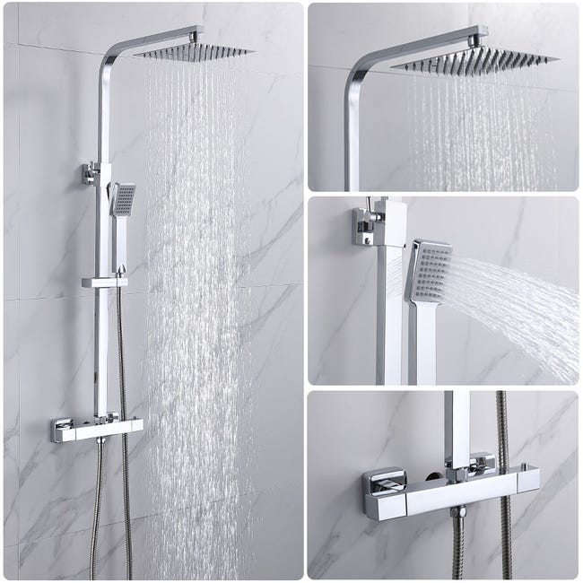 Coluna de duche termostática Aica, duche de casa de banho, chuveiro  quadrado grande e torneira em aço inoxidável cromado, chuveiro chuva,  80-120 cm