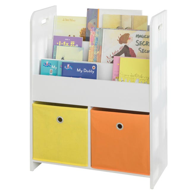 Librería Infantil para niños Estantería para Juguetes para niños con  Compartimentos de Almacenamiento y 3 cestas 63x28x80 cm KMB34-W SoBuy ES