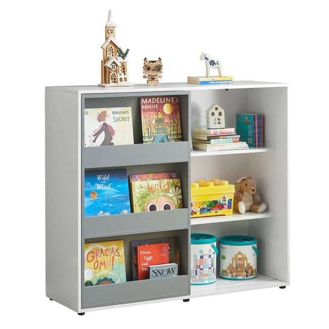 Estantería infantil y almacenamiento de juguetes, estantería de madera de 3  niveles, organizador de almacenamiento de libros para bebés y juguetes con