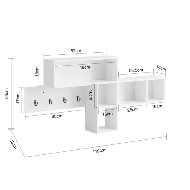 Perchero de pared con 5 compartimentos y 4 ganchos Estante de