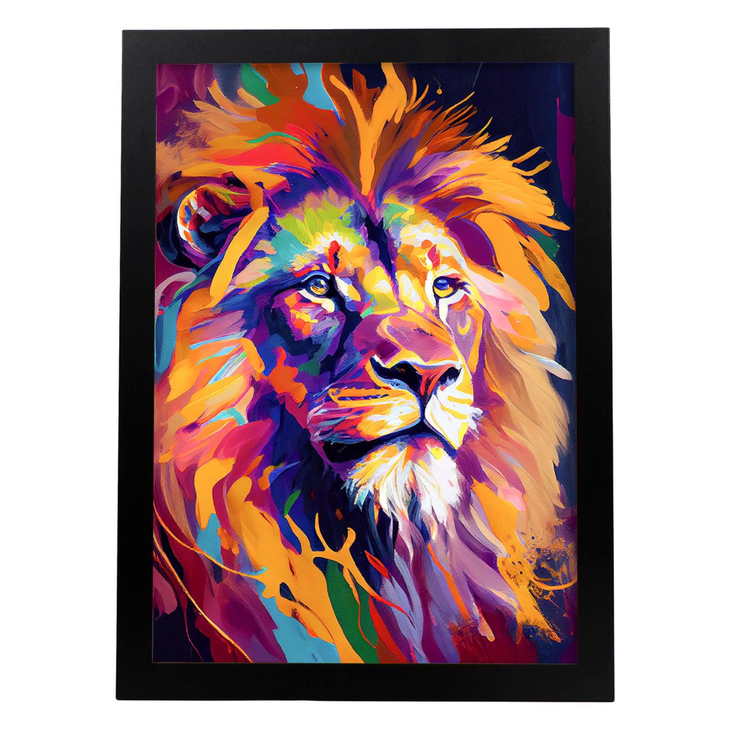 Nacnic poster de león estilo retrato. coloridas ilustraciones de animales en acuarela. impresiones artísticas para la decoración y diseño de interiore