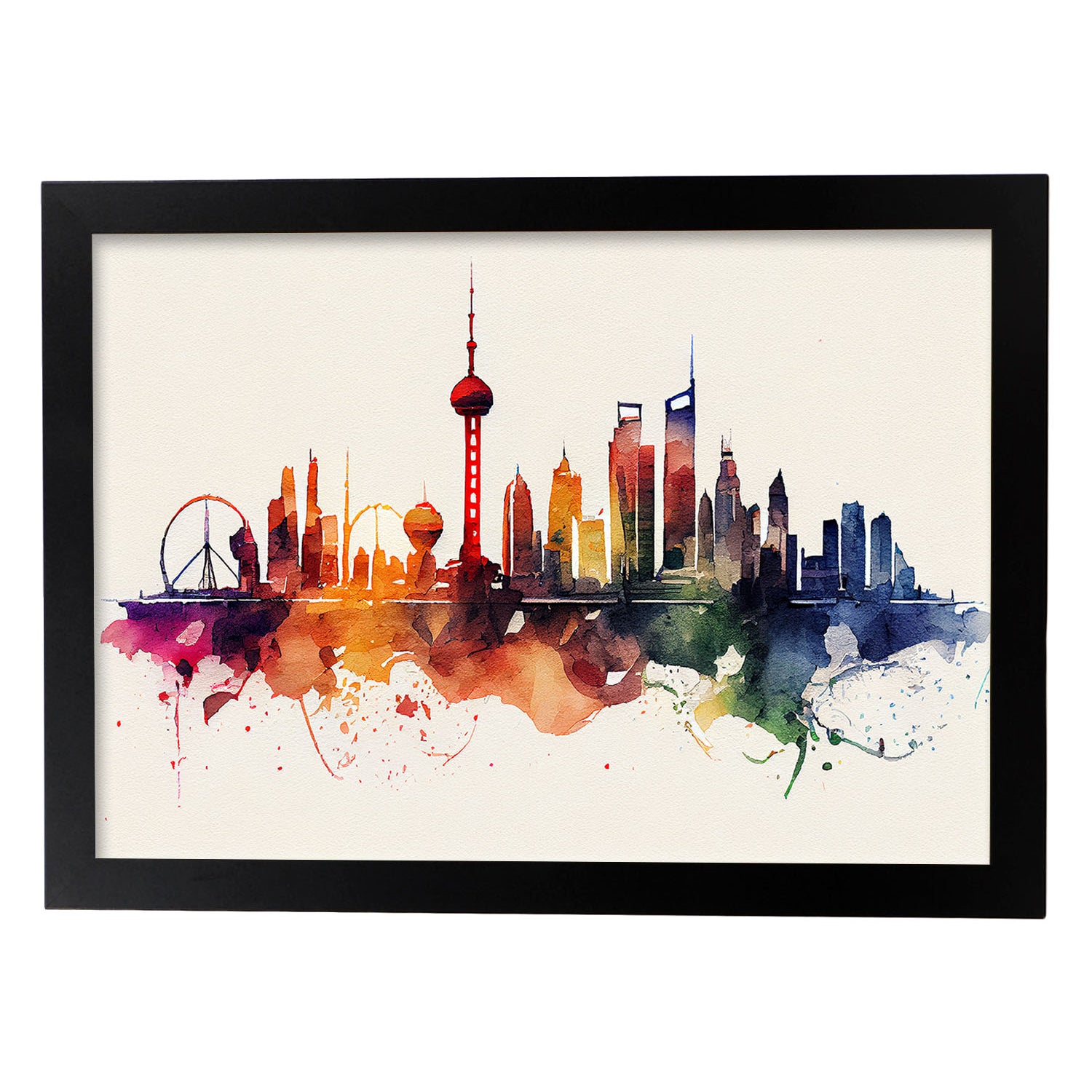 Nacnic poster de shanghai en estilo acuarela. ilustraciones a todo color de ciudades y monumentos del mundo. diseño moderno y decoración de interiores