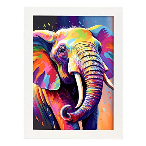 Nacnic Elefante Animale Sorridente Variopinta Stampe Di Poster Da Parete  Per Camera Dei Bambini O Modello 1 A4 Con Cornici Bianche