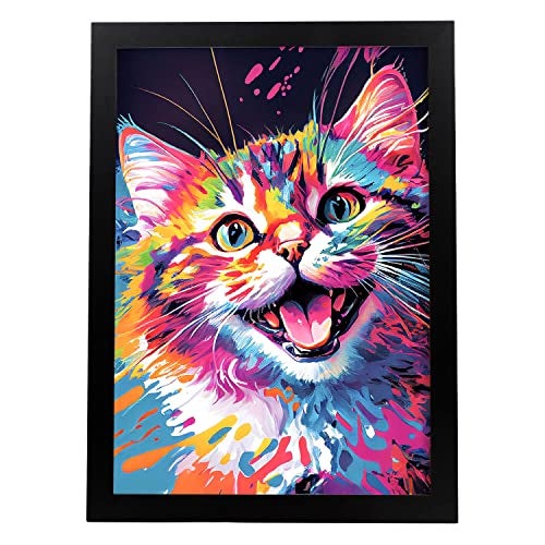 Nacnic Gatto Animale Sorridente Variopinta Stampe Di Poster Da Parete Per  Camera Dei Bambini O Modello 2 A4 Con Cornici Nere