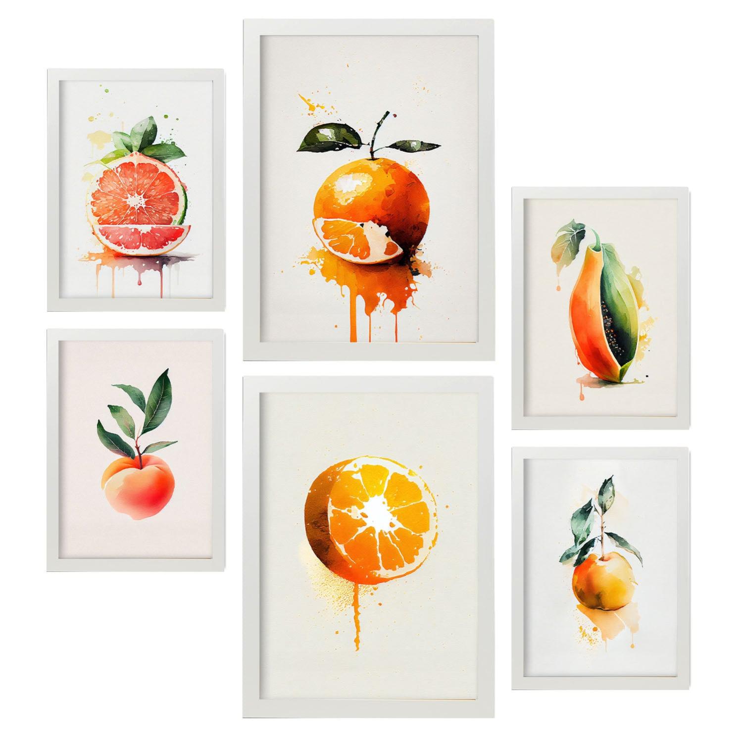 Stampe artistiche di frutta e verdura d'epoca: decorazioni da parete per cucina antica, set da 6 - Italia