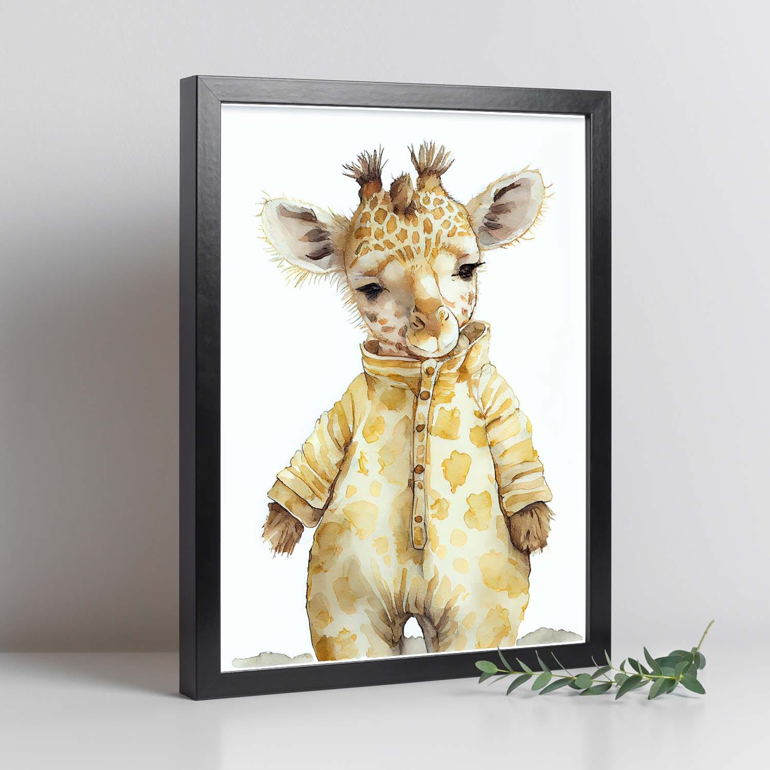 Tableau chambre enfant : bébé girafe à l'aquarelle