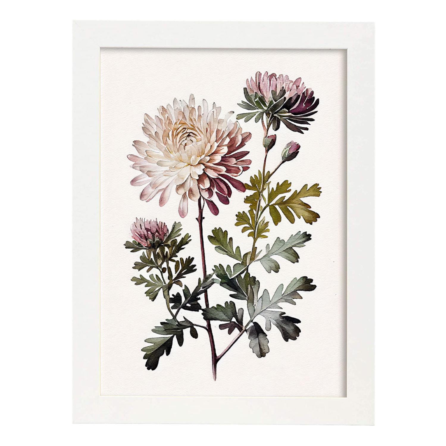 Affiche Aquarelle Fleur Botanique Minimaliste – Poster Art Mural A3, Décoration Murale Scandinave Blanche, Plante Douce