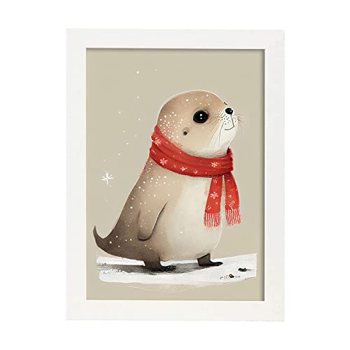 Nacnic lindo baby sea lion con rojo estampados de arte de pared estético para el diseño de dormitorio o sala de estar