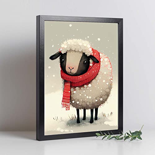 Nacnic poster de oveja en estilo acuarela ilustraciones infantiles a todo color de animalitos bebé con ropa roja interiorismo y decoración a3 marcos n