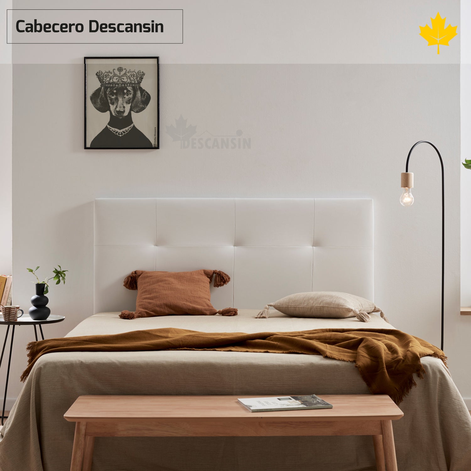 Cabecero cama 160 cm JANA. Cabecero color blanco andersen y detalle grises,  apto para camas 135, 150 y 160 cm.