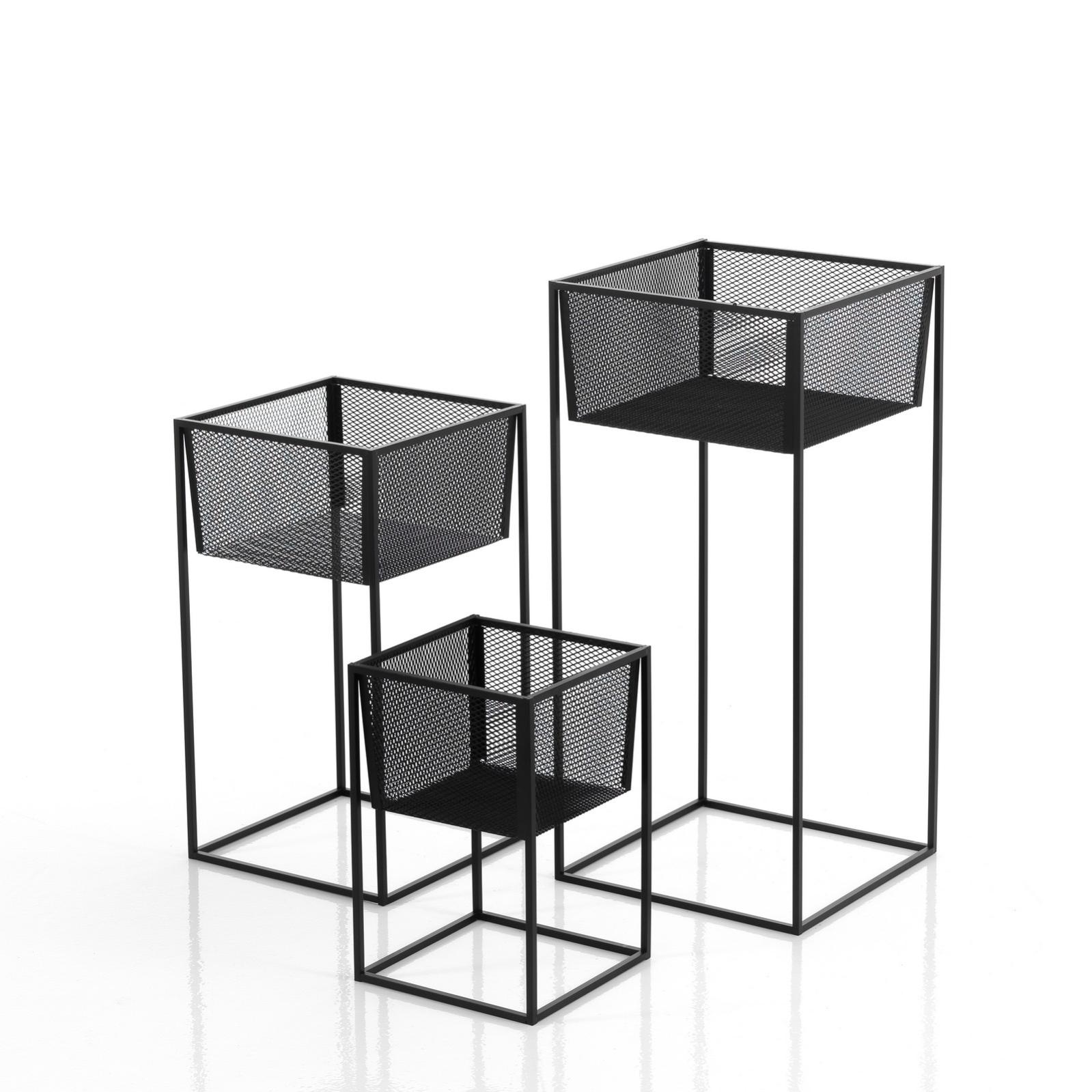 Set 3 Vasi Quadrati Antracite 28x28 Cm Con Sottovasi &ndash; Sustania, In Plastica Riciclabile, Per Interni/esterni