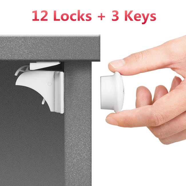 Blocco porta armadio di sicurezza per bambini (12 serrature + 3 chiavi)  Serrature magnetiche
