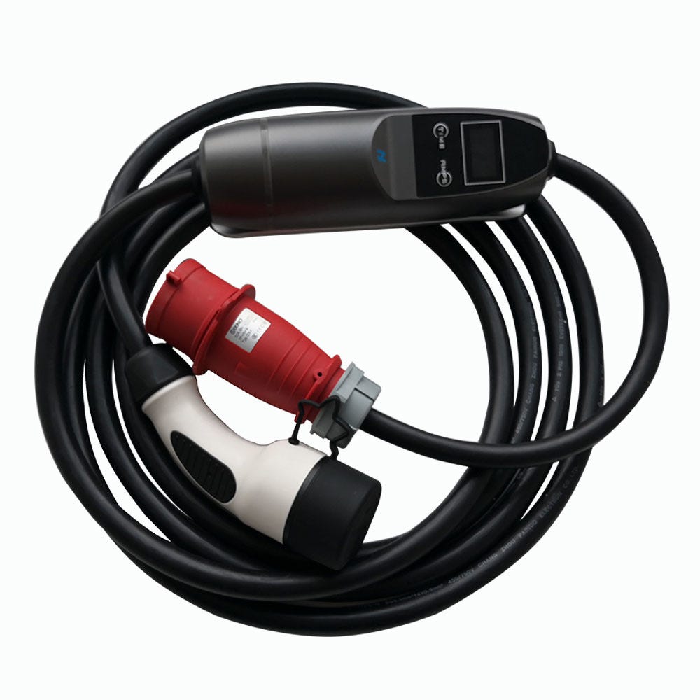 Câble de recharge voiture électrique type 2 vers prise rouge