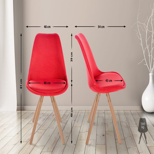 Set di 4 sedie scandinave NORA rosse con cuscino