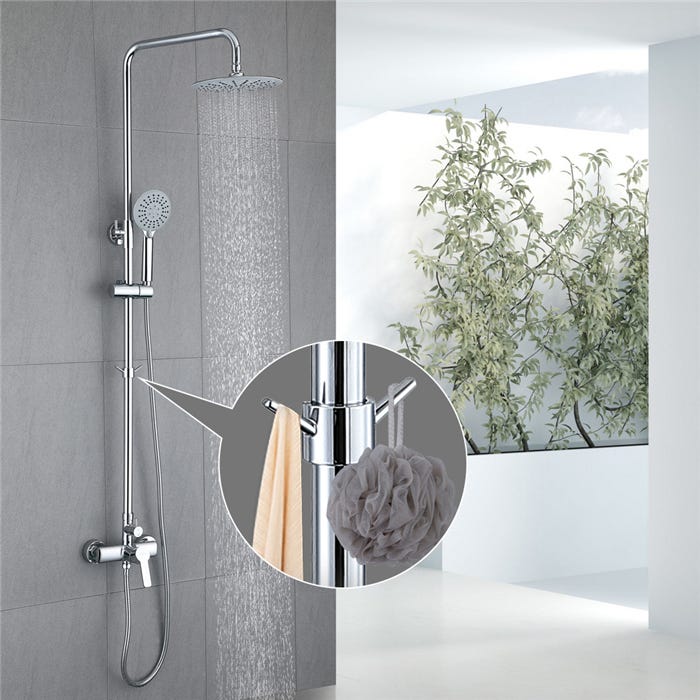 Robinetterie de douche chrome avec douchette et douche pluie ronde