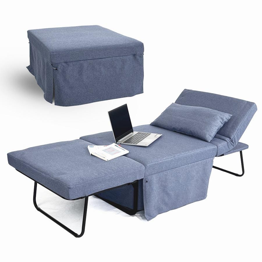 Pouf letto singolo con materasso 75X75X43 cm salvaspazio pieghevole  poggiapiedi tessuto Beny blu jeans