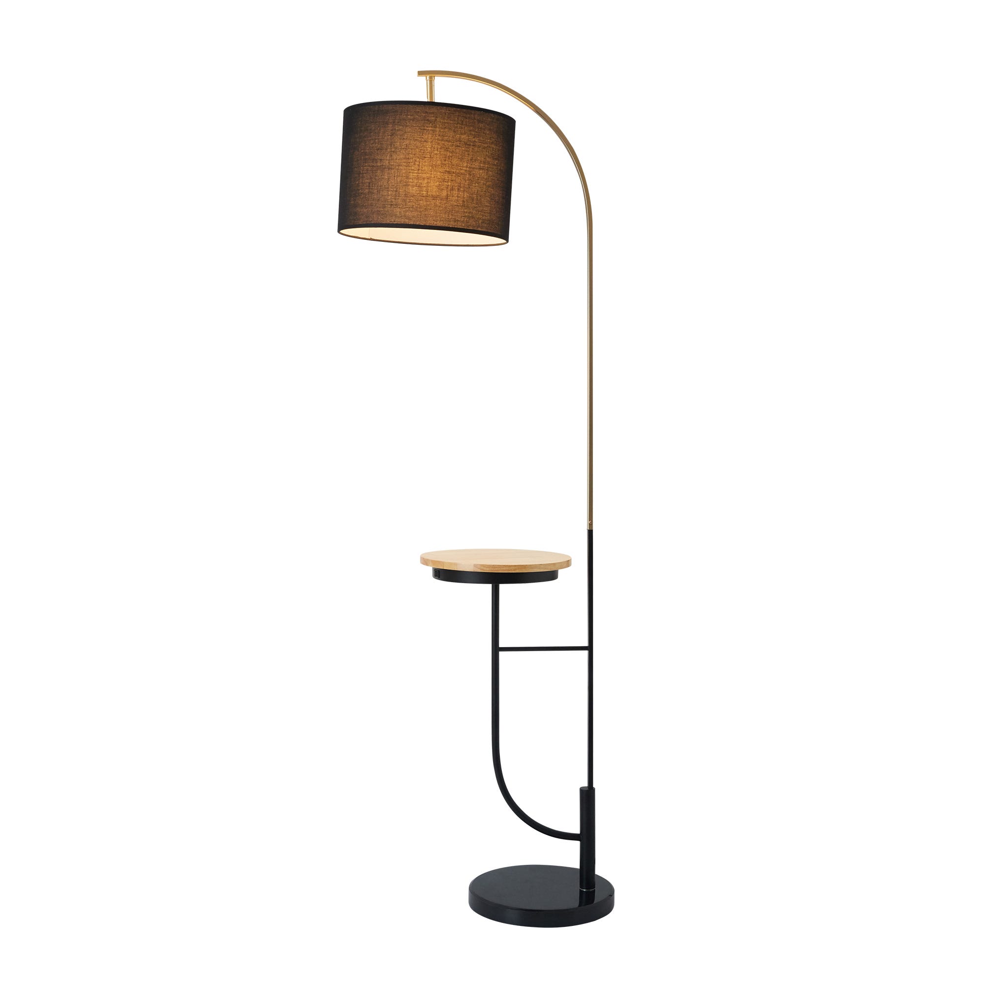 Versanora - lampada da pavimento ad arco Danna con porta USB, tavolo in  legno, base di marmo e tonalità nere