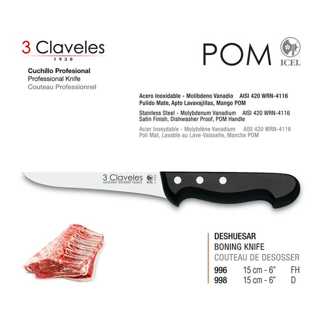 Couteau de chef 3 Claveles Forgé acier inox 15cm