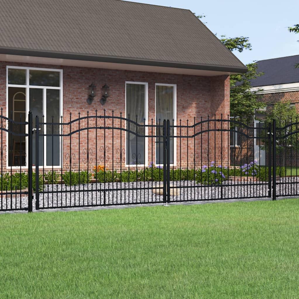 Recinzione Con Punte Sicurezza Cancello Da Giardino In Acciaio 100x200cm - Con Punte, Serratura E Chiavi, Nero Cancello Da Giardino Doppia Anta